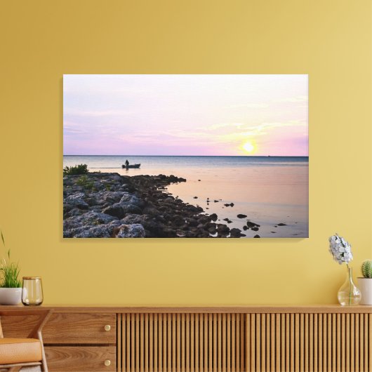 Key West Sunset Boat Shoreline Florida Keys Canvas Afdruk (Insitu (Woonkamer))