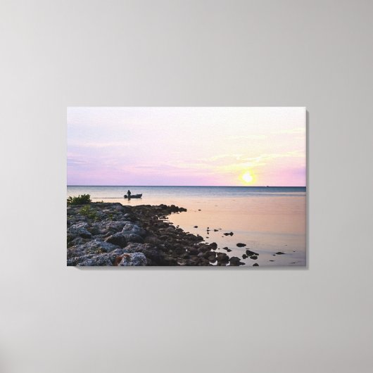 Key West Sunset Boat Shoreline Florida Keys Canvas Afdruk (Voorkant)