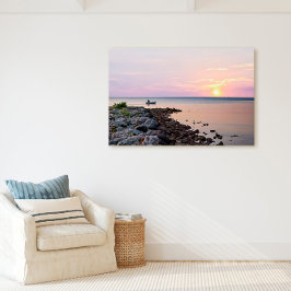 Key West Sunset Boat Shoreline Florida Keys Canvas Afdruk