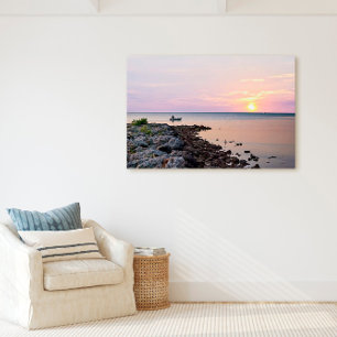 Key West Sunset Boat Shoreline Florida Keys Canvas Afdruk