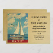 Key West Wedding Invitation Sailboat Kaart (Voorkant / Achterkant)