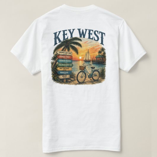 Key West Zeilboot Fiets Richtingen T-shirt (Design achterkant)