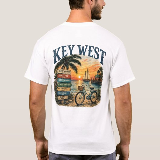 Key West Zeilboot Fiets Richtingen T-shirt (Achterkant)