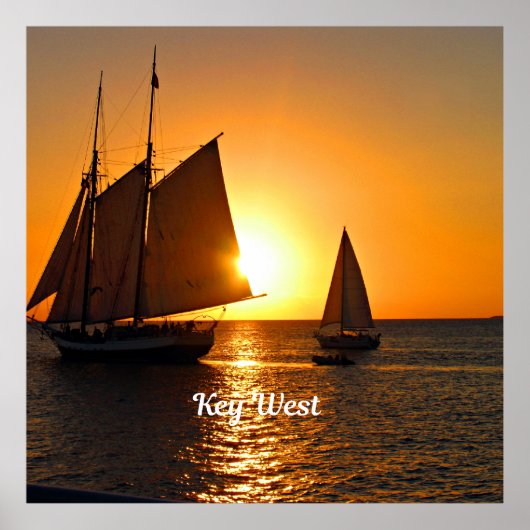 Key West, zonsondergang en zeilboten, Poster (Voorkant)