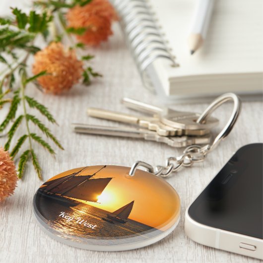 Key West, zonsondergang en zeilboten, Sleutelhanger (Voorkant Rechts)