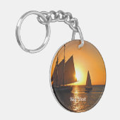 Key West, zonsondergang en zeilboten, Sleutelhanger (Voorkant Links)