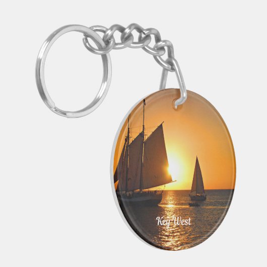 Key West, zonsondergang en zeilboten, Sleutelhanger (Voorkant Links)