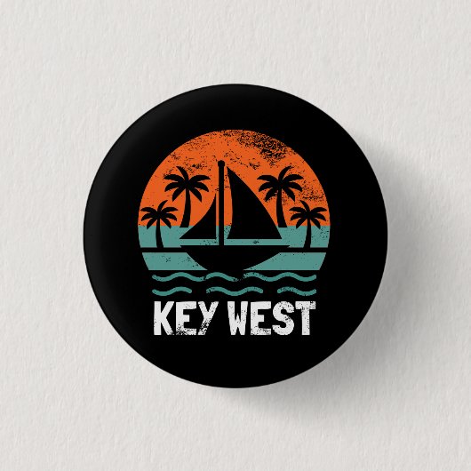 Key West Zonsondergang Retro Vakantie Ronde Button 3,2 Cm (Voorkant)