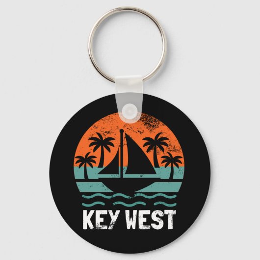 Key West Zonsondergang Retro Vakantie Sleutelhanger (Voorkant)