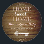 Key Wood Look Housewarming Sticker<br><div class="desc">Collectie in de kleine Bayleigh winkel.</div>