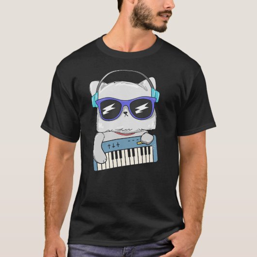 Keyboard Playing Cat Funny Kitty Musician Fun T-shirt (Voorkant)