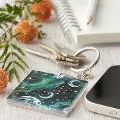 Keychain - Emerald Green Celestial Moon (Voorkant Rechts)