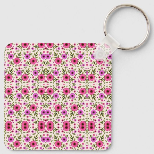 Keychain featuring a repetitive pink floral (Achterkant)