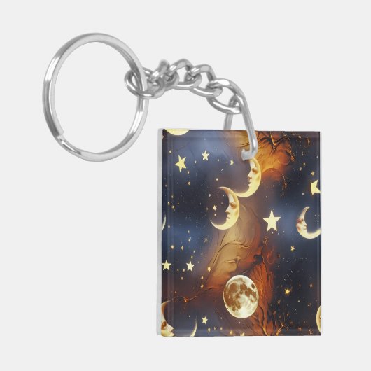 Keychain - Fiery Orange Celestial Moon (Voorkant Links)