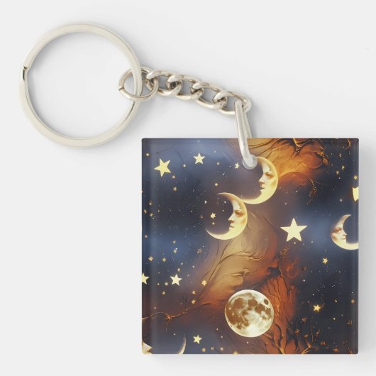 Keychain - Fiery Orange Celestial Moon (Voorkant)