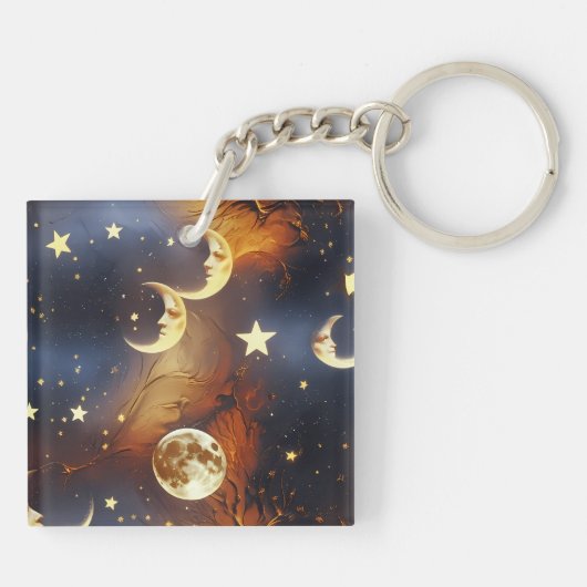 Keychain - Fiery Orange Celestial Moon (Achterkant)