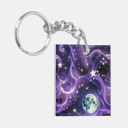 Keychain - Lavender Purple Celestial Moon Phases (Voorkant Links)