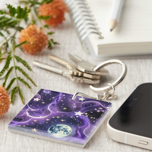 Keychain - Lavender Purple Celestial Moon Phases (Voorkant Rechts)