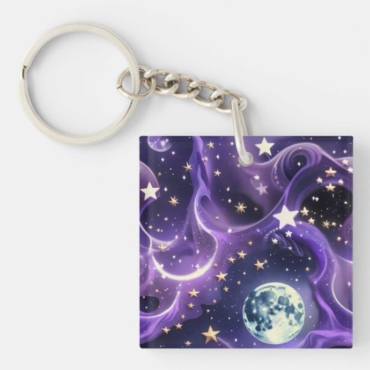 Keychain - Lavender Purple Celestial Moon Phases (Voorkant)