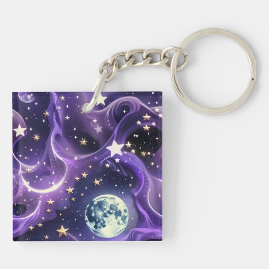 Keychain - Lavender Purple Celestial Moon Phases (Achterkant)