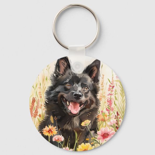 Keychain – Schipperke Watercolor Dog Charm (Voorkant)