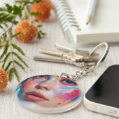 Keychain with a colorful girl's face (Voorkant Rechts)