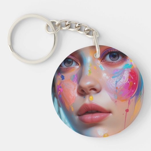 Keychain with a colorful girl's face (Voorkant)