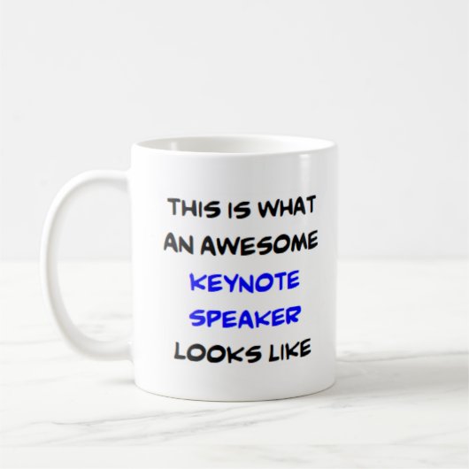 keynote spreker, geweldige koffiemok (Links)