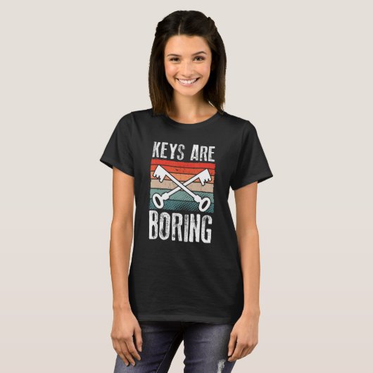 Keys Are Boring Retro Locksmith Lock Picking Lock T-shirt (Voorkant volledig)