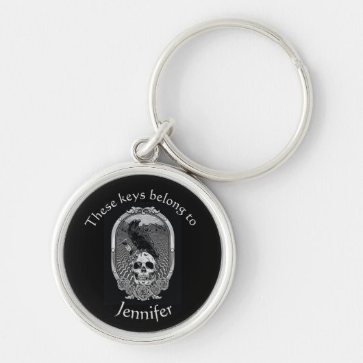 Keys Belong Custom Name Loves Raven Bird Skull Sleutelhanger (Voorkant)