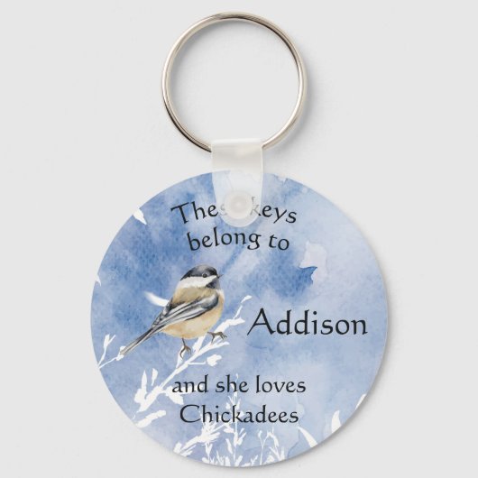 Keys Custom Name Loopt Chickadee Bird Cute Sleutelhanger (Voorkant)