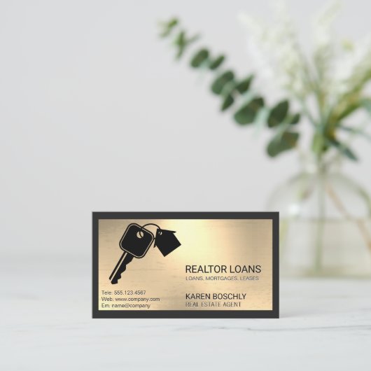 Keys House Logo | metallische achtergrond Visitekaartje (Staand voorkant)