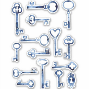 Keys Indigo Blue Waterverf Painting Sticker