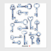 Keys Indigo Blue Waterverf Painting Sticker (Vel)