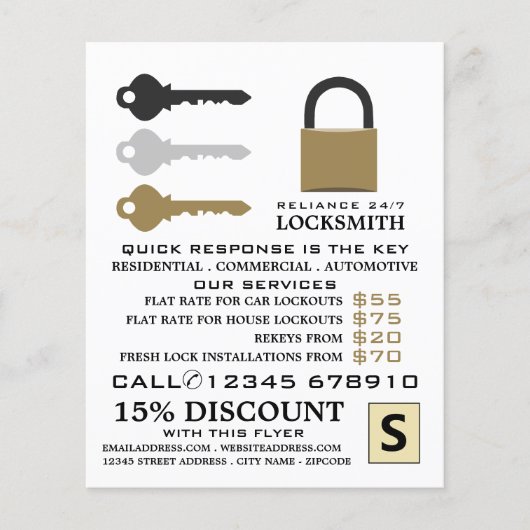 Keys & Padlock, Locksmith Adverteren Flyer (Voorkant)