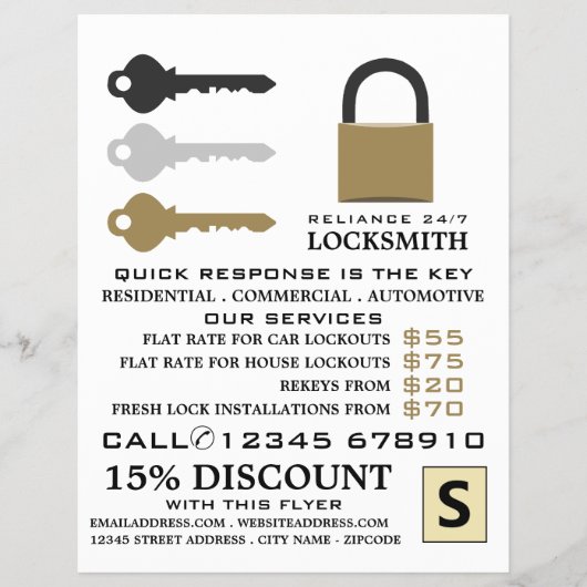 Keys & Padlock, Locksmith Adverteren Flyer (Voorkant)