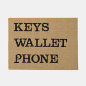 KEYS WALLET-TELEFOON zwart op het Burlap-effect Deurmat (Voorkant)