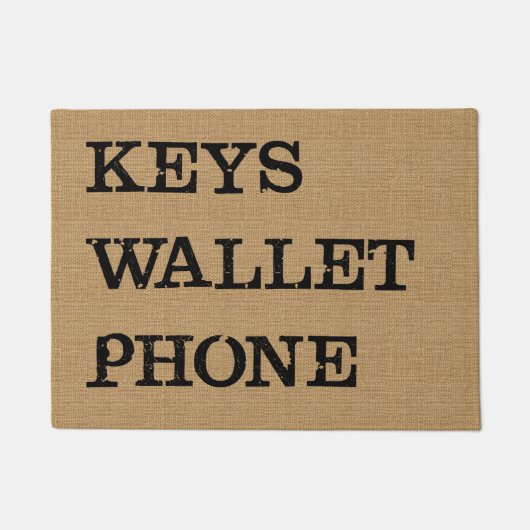 KEYS WALLET-TELEFOON zwart op het Burlap-effect Deurmat (Voorkant)