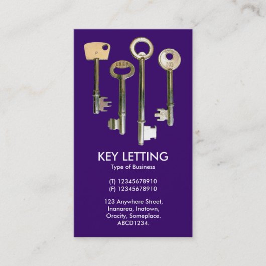 Keys - White op Deep Paars Visitekaartje (Voorkant)