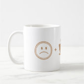 Kfronsend gezicht + koffie = blij gezicht koffiemok (Links)