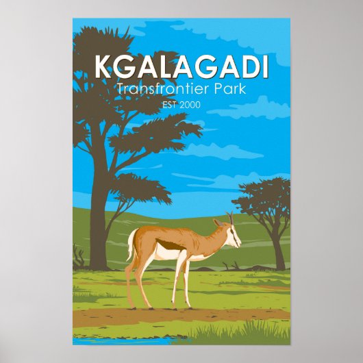 Kgalagadi Transfrontier Park Reis Kunst Vintage Poster (Voorkant)