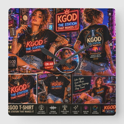KGOD Radio Late Night Vierkante Klok (Voorkant)