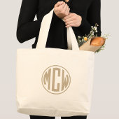 Khaki 3 Initiaal Circle Monogram Font DIY BG Grote Tote Bag