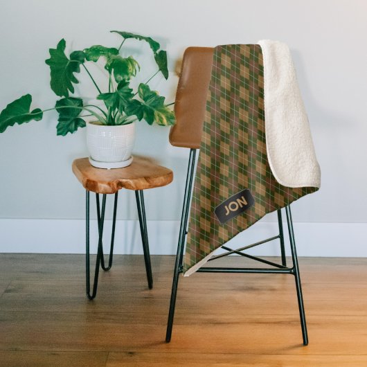 Khaki Argyle - Camouflage Natuur Tones - eigen tek Sherpa Deken