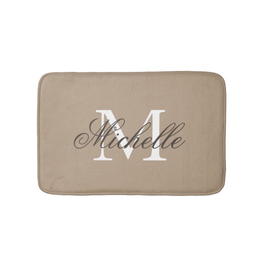 Khaki beige badmat met elegante naam monogram (Voorkant)