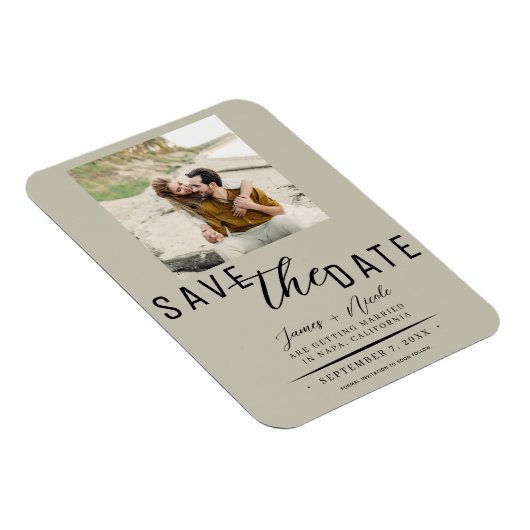 Khaki Beige Bewaar de datum Foto Bruiloft Magneet (Rechterzijde)