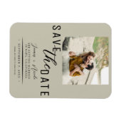 Khaki Beige Bewaar de datum Foto Bruiloft Magneet (Horizontaal)