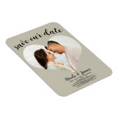 Khaki Beige Hart Foto Bruiloft Save the Date Magneet (Rechterzijde)