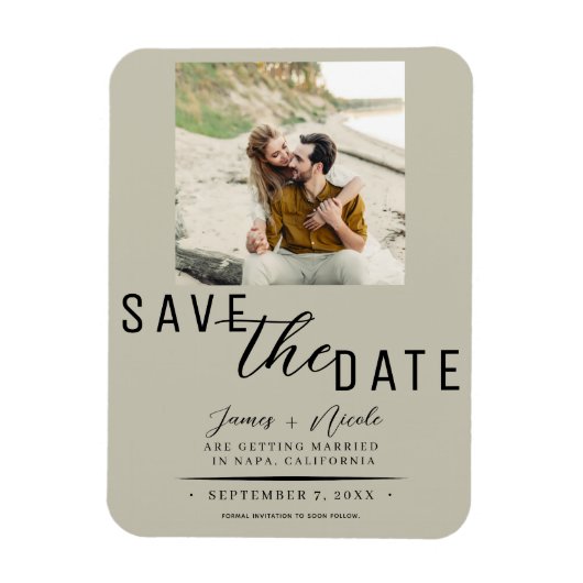 Khaki Beige Save the Date Foto Bruiloft Magneet (Verticaal)