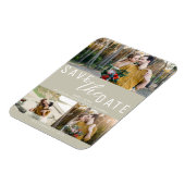 Khaki Beige Save the Date Wedding 3 Foto's Magneet (Linkerzijde)